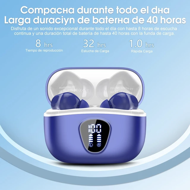 Alt view image 4 of 7 - Wireless Earbuds, Bluetooth 5.3 Headphones HiFi Stereo, Bluetooth Earbuds With ENC Noise Cancelling Mic, IPX7 Waterproof in Ear Earphones, 45H, LED Display Ear buds for Pad Workout Sports, Blue