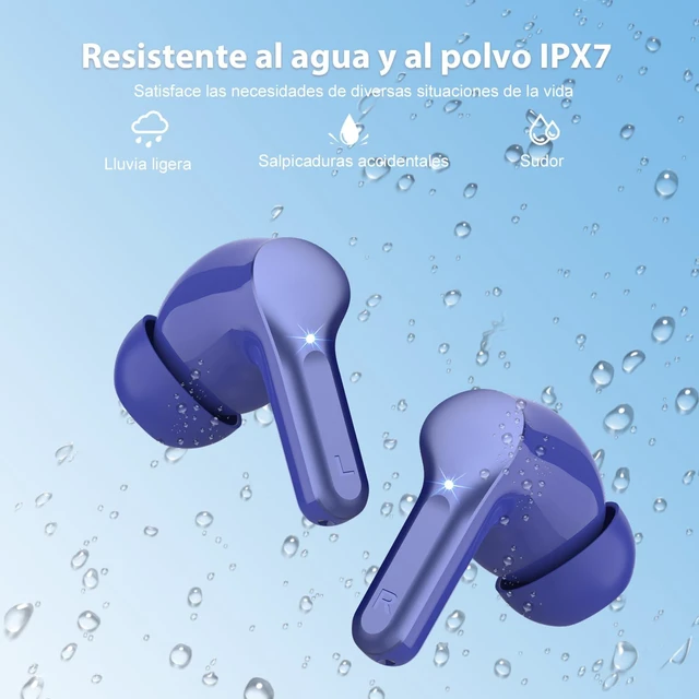 Alt view image 5 of 7 - Wireless Earbuds, Bluetooth 5.3 Headphones HiFi Stereo, Bluetooth Earbuds With ENC Noise Cancelling Mic, IPX7 Waterproof in Ear Earphones, 45H, LED Display Ear buds for Pad Workout Sports, Blue