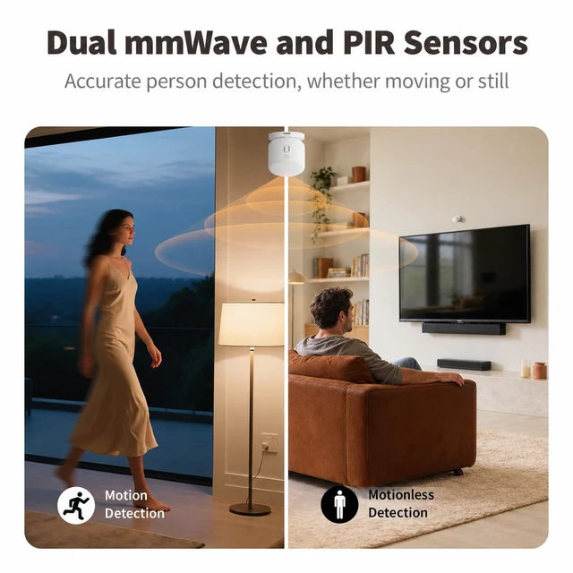 Alt view image 3 of 7 - Presence Sensor FP300 Wireless 5-in-1 Motion Sensor with mmWave | PIR, Light, Temperature & Humidity Detection, Thread & Zigbee, Supports HomeKit, Home Assistant, Alexa, Google Home