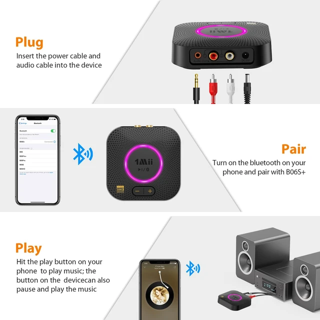 Alt view image 7 of 7 - B06S+ LDAC Bluetooth Receiver for Home Stereo, Wireless Audio Adapter HiFi Bluetooth 5.3, RCA/3.5mm AUX Outputs, Hi-Res Music Streaming/ aptX HD & Low Latency, Long Range, Volume Control