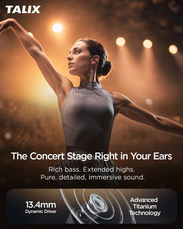 Alt view image 3 of 7 - Open Ear Clip-On Wireless Bluetooth Earbuds AuraHalo G1, Black 4-Mic Clear Calls, Rich Bass, Roller-Inspired Design, Reduced Sound Leakage, IPX4 Water Resistant, Touch Control