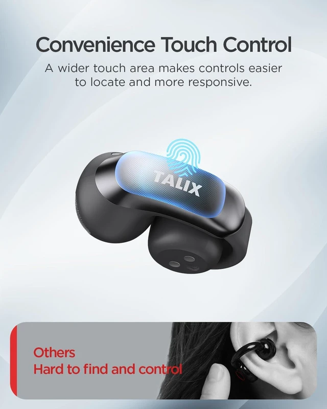 Alt view image 7 of 7 - Open Ear Clip-On Wireless Bluetooth Earbuds AuraHalo G1, Black 4-Mic Clear Calls, Rich Bass, Roller-Inspired Design, Reduced Sound Leakage, IPX4 Water Resistant, Touch Control