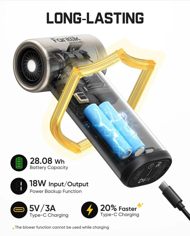 Alt view image 5 of 7 - B11 Pro Max Electric Air Duster with Powerbank Function (Champagne) 150000RPM Brushless Motor, 100-Speed Adjustable, One-Tap Booster, 28.08Wh Rechargeable Battery, for PC, Car Detailing & Home