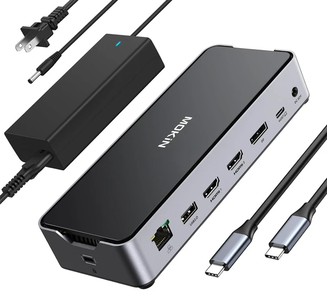 Main image of USB C Docking Station 3 Monitors Laptop USB C Dock Dual Monitor with 2 HDMI DisplayPort 4K144Hz,USB A 2.0/3.0,USBC 3.1 10Gbps&30W Output,Ethernet,microSD&SD,Audio&Mic,150W DC Power for Dell/Lenovo/HP
