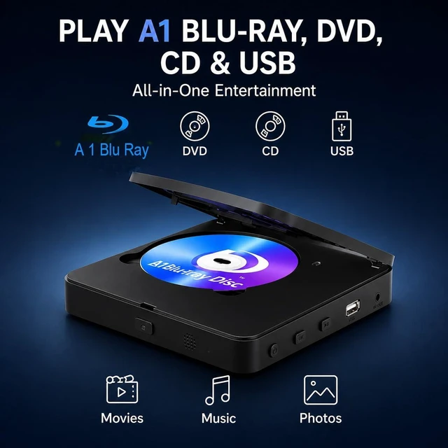 Alt view image 3 of 7 - Blu Ray DVD Player 1080P Full HD for TV with HDMI AV Output Dolby DTS Audio, 128GB USB Playback, Region A Blu-ray & Region 1 DVD Player Home Theater Support