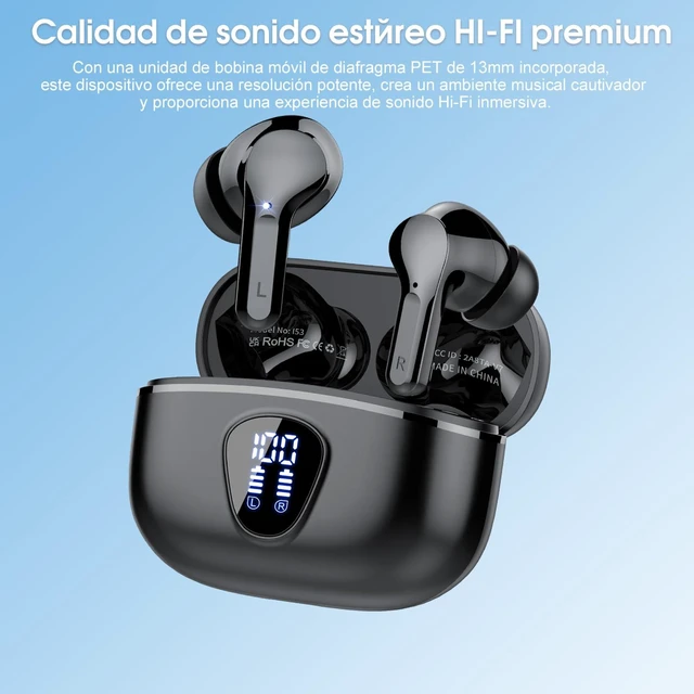 Alt view image 3 of 7 - Wireless Earbuds, Bluetooth 5.3 Headphones HiFi Stereo, Bluetooth Earbuds With ENC Noise Cancelling Mic, IPX7 Waterproof in Ear Earphones, 45H, LED Display Ear buds for Pad Workout Sports, Black