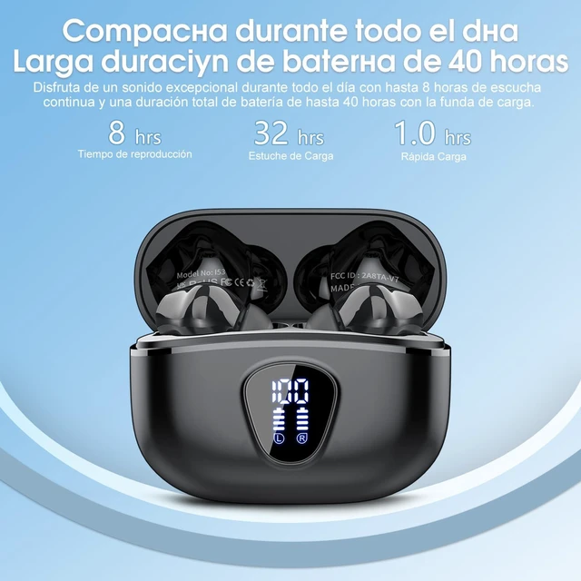 Alt view image 4 of 7 - Wireless Earbuds, Bluetooth 5.3 Headphones HiFi Stereo, Bluetooth Earbuds With ENC Noise Cancelling Mic, IPX7 Waterproof in Ear Earphones, 45H, LED Display Ear buds for Pad Workout Sports, Black