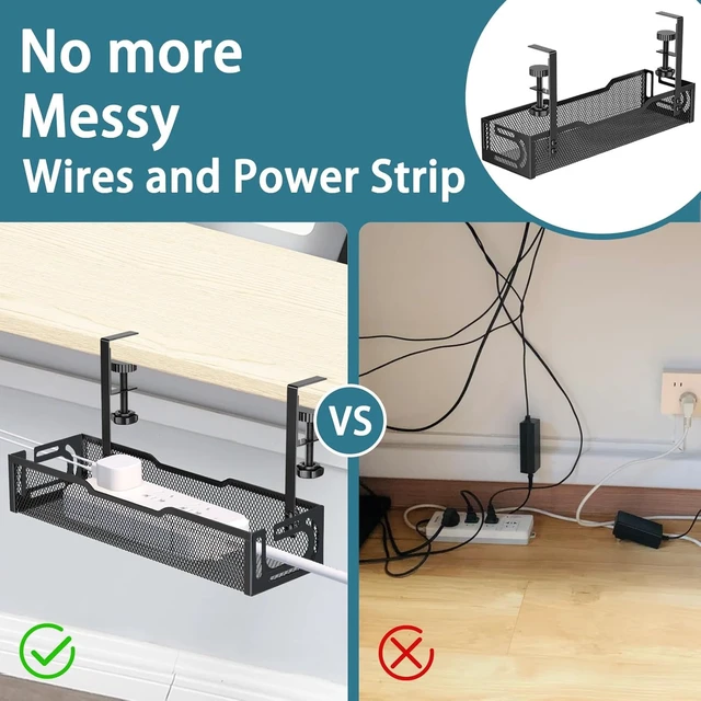 Alt view image 5 of 7 - 2Pack Under Desk Cable Management Tray, No Drill Mesh Desk Cable Tray Wire Management Tray Cable Management Rack, Cord Organizer and Cable Management Box (Black)