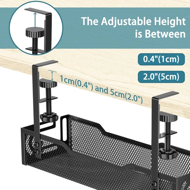 Alt view image 3 of 7 - 2Pack Under Desk Cable Management Tray, No Drill Mesh Desk Cable Tray Wire Management Tray Cable Management Rack, Cord Organizer and Cable Management Box (Black)