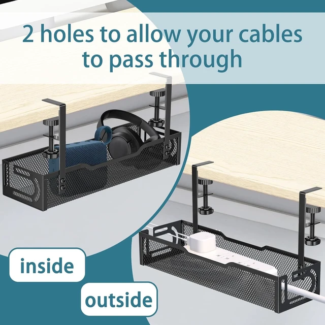 Alt view image 7 of 7 - 2Pack Under Desk Cable Management Tray, No Drill Mesh Desk Cable Tray Wire Management Tray Cable Management Rack, Cord Organizer and Cable Management Box (Black)