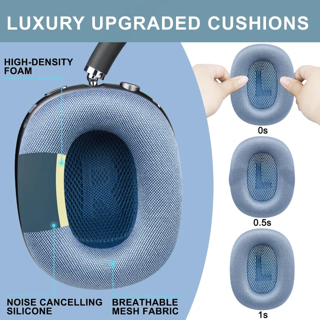 Alt view image 5 of 7 - Ear Cushions for AirPods Max 1 & 2 Replacement EarPads Ear Pads Cups Covers with Durable Mesh Fabric, Softer Foam Color