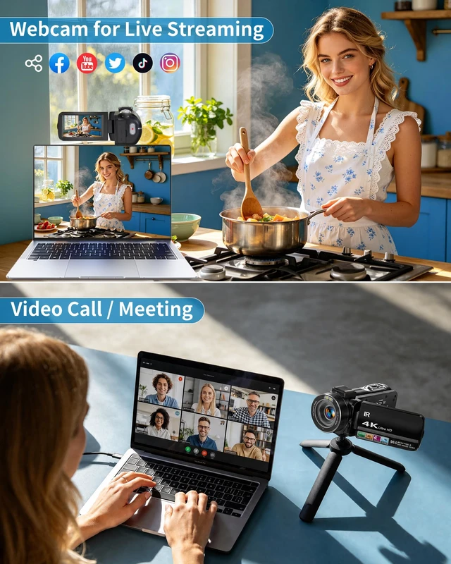 Alt view image 5 of 7 - 4K Video Camera Camcorder 96MP UHD Vlogging Camera for YouTube 18X Digital Zoom 3.0 IPS 270° Rotation Touch Screen Video Recorder with Remote Control, Night Vision, 32GB Card, 2 Batteries