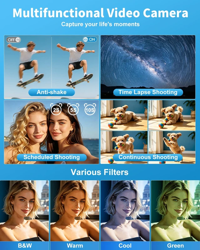 Alt view image 7 of 7 - 4K Video Camera Camcorder 96MP UHD Vlogging Camera for YouTube 18X Digital Zoom 3.0 IPS 270° Rotation Touch Screen Video Recorder with Remote Control, Night Vision, 32GB Card, 2 Batteries