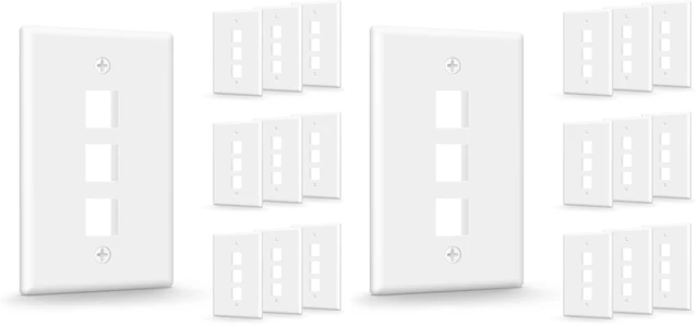 Main image of 3-Port Keystone Wall Plate (UL Listed), White 20-Pack