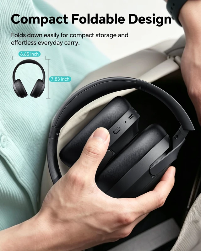 Alt view image 7 of 7 - Hybrid Active Noise Cancelling Headphones:Over-Ear Headphone Black Lightweight Comfort,120H Playtime,Bluetooth,Multipoint Connection,Transparency Mode,Clear Calls,Work Travel Commute & Focus