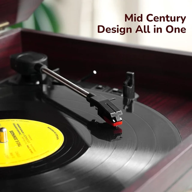 Alt view image 7 of 7 - Bluetooth Record Player 10 in 1, 3-Speed Turntable for Vinyl with Speakers, LP to MP3 Converter, CD, Cassette Player, FM Radio, Wireless Streaming Coffee