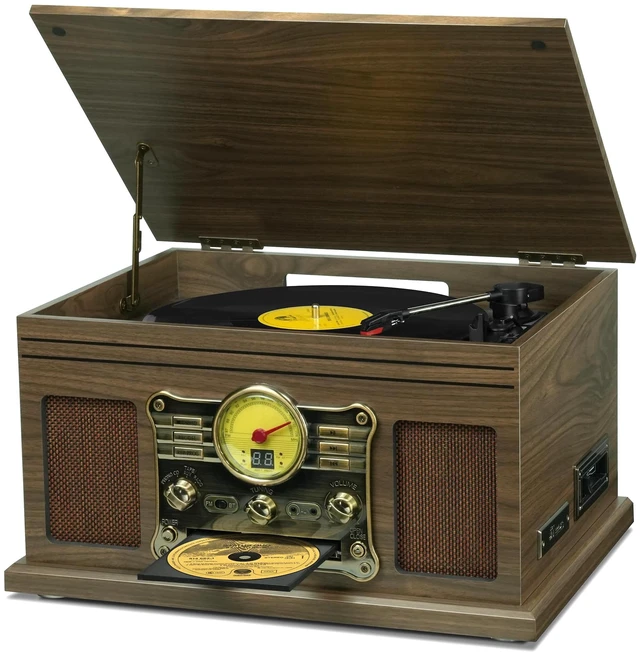 Main image of Bluetooth Record Player 10 in 1, 3-Speed Turntable for Vinyl with Speakers, LP to MP3 Converter, CD, Cassette Player, FM Radio, Wireless Streaming Wooden