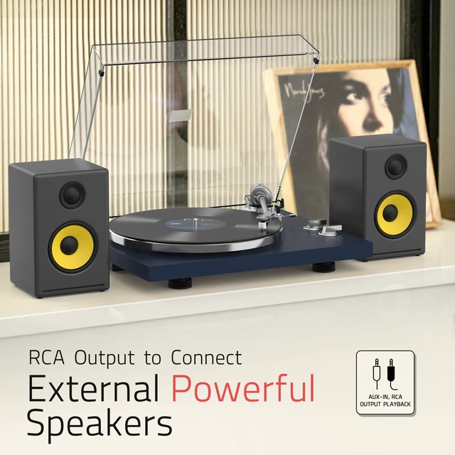Alt view image 3 of 7 - ® Vinyl Record Players Turntable with BT Wireless Output,Dark Blue Audio Phono AT-3600L MM Cartridge,Adjust Counterweight,Belt-Drive,2 Speed,Wireless Out,RCA Line,USB to PC Digital Recording