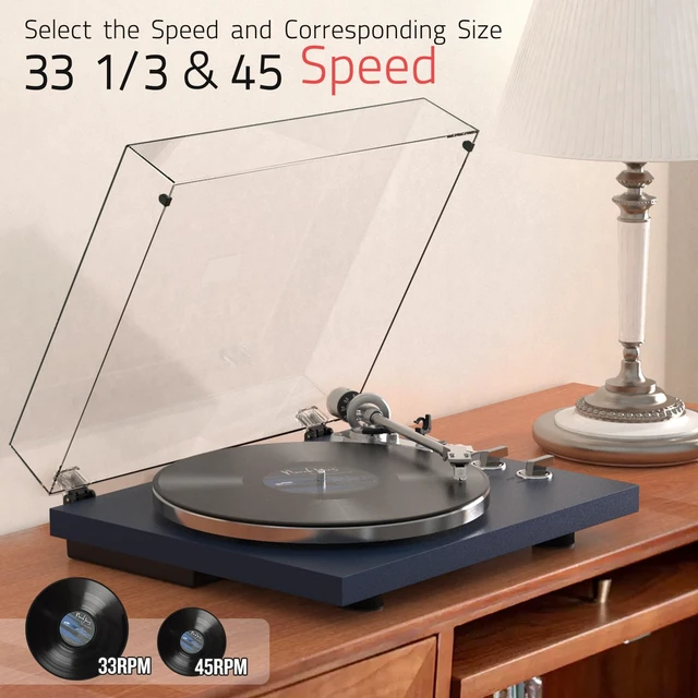 Alt view image 5 of 7 - ® Vinyl Record Players Turntable with BT Wireless Output,Dark Blue Audio Phono AT-3600L MM Cartridge,Adjust Counterweight,Belt-Drive,2 Speed,Wireless Out,RCA Line,USB to PC Digital Recording