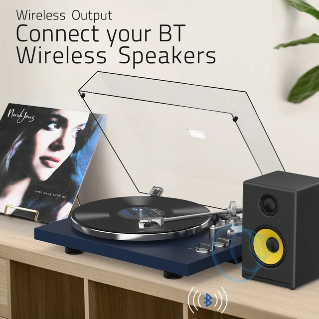 Alt view image 7 of 7 - ® Vinyl Record Players Turntable with BT Wireless Output,Dark Blue Audio Phono AT-3600L MM Cartridge,Adjust Counterweight,Belt-Drive,2 Speed,Wireless Out,RCA Line,USB to PC Digital Recording