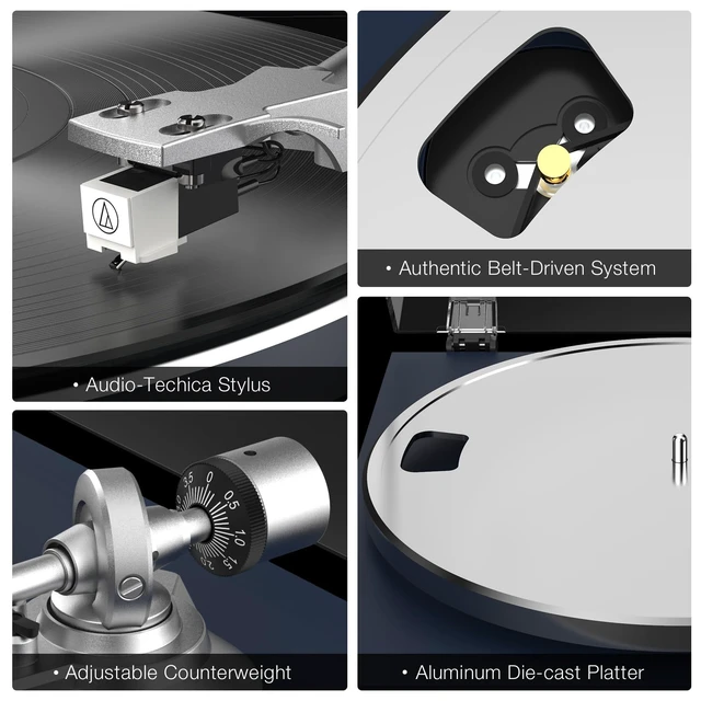 Alt view image 4 of 7 - ® Vinyl Record Players Turntable with BT Wireless Output,Dark Blue Audio Phono AT-3600L MM Cartridge,Adjust Counterweight,Belt-Drive,2 Speed,Wireless Out,RCA Line,USB to PC Digital Recording