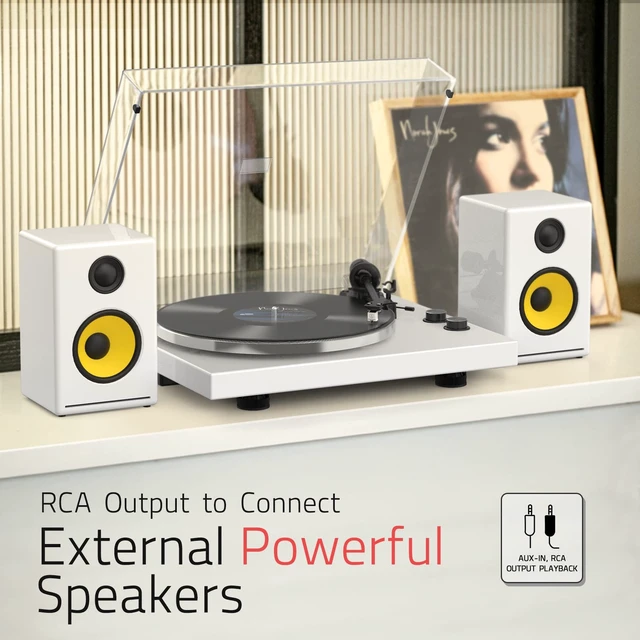 Alt view image 3 of 7 - ® Vinyl Record Players Turntables with BT Wireless Out,Piano White Audio Phono AT-3600L MM Cartridge,Adjust Counterweight,Belt-Drive,2 Speed,Wireless Out,RCA Line,USB to PC Digital Recording