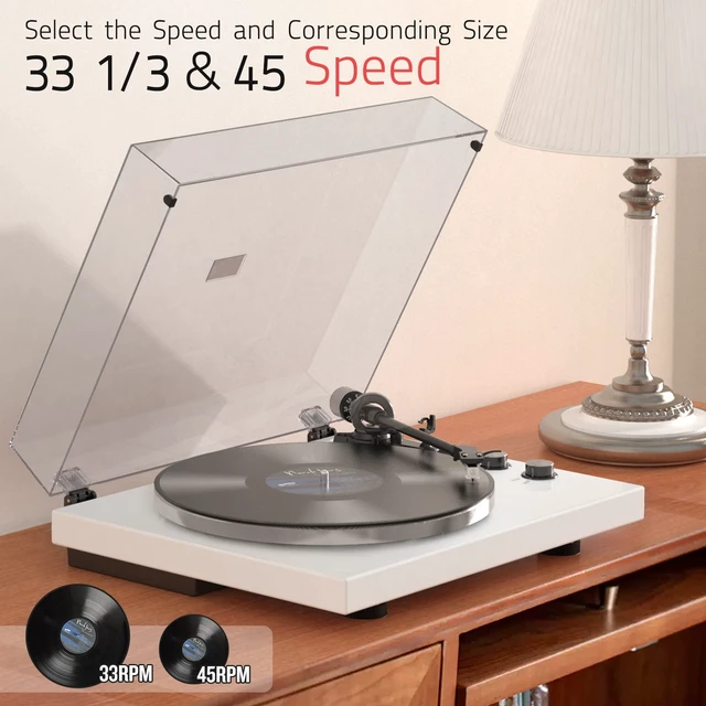 Alt view image 5 of 7 - ® Vinyl Record Players Turntables with BT Wireless Out,Piano White Audio Phono AT-3600L MM Cartridge,Adjust Counterweight,Belt-Drive,2 Speed,Wireless Out,RCA Line,USB to PC Digital Recording
