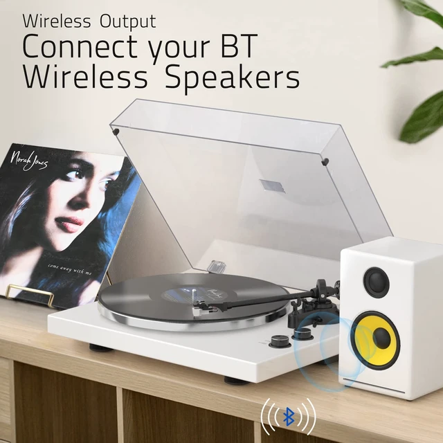 Alt view image 6 of 7 - ® Vinyl Record Players Turntables with BT Wireless Out,Piano White Audio Phono AT-3600L MM Cartridge,Adjust Counterweight,Belt-Drive,2 Speed,Wireless Out,RCA Line,USB to PC Digital Recording