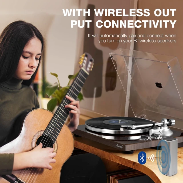 Alt view image 5 of 7 - ® Vinyl Record Player with BT Wireless Output,Bark Brown Turntable Audio Phono AT-3600L MM Cartridge,Adjust Counterweight,Belt-Drive,2 Speed,Wireless Out,RCA Line,USB to PC Digital Recording