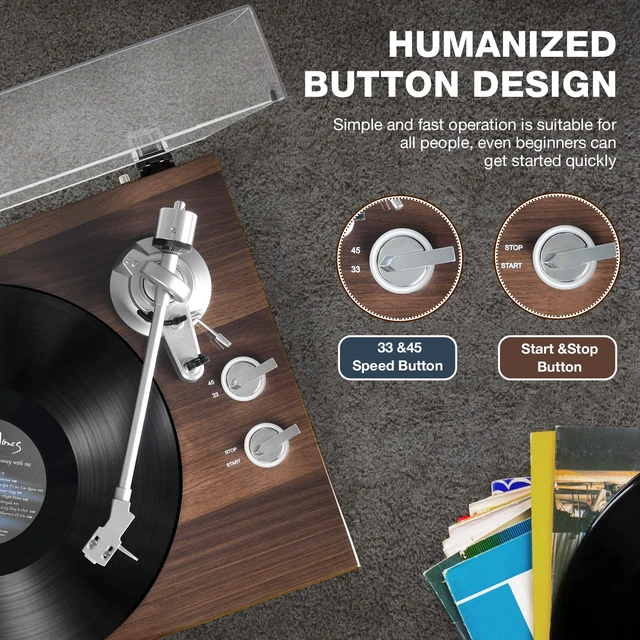 Alt view image 6 of 7 - ® Vinyl Record Player with BT Wireless Output,Bark Brown Turntable Audio Phono AT-3600L MM Cartridge,Adjust Counterweight,Belt-Drive,2 Speed,Wireless Out,RCA Line,USB to PC Digital Recording