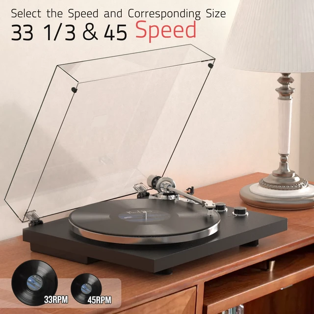 Alt view image 7 of 7 - ® Record Player Turntable for Vinyls with BT Wireless Output,Black Audio Phono AT-3600L MM Cartridge,Adjust Counterweight,Belt-Drive,2 Speed,Wireless Out,RCA Line,USB to PC Digital Recording