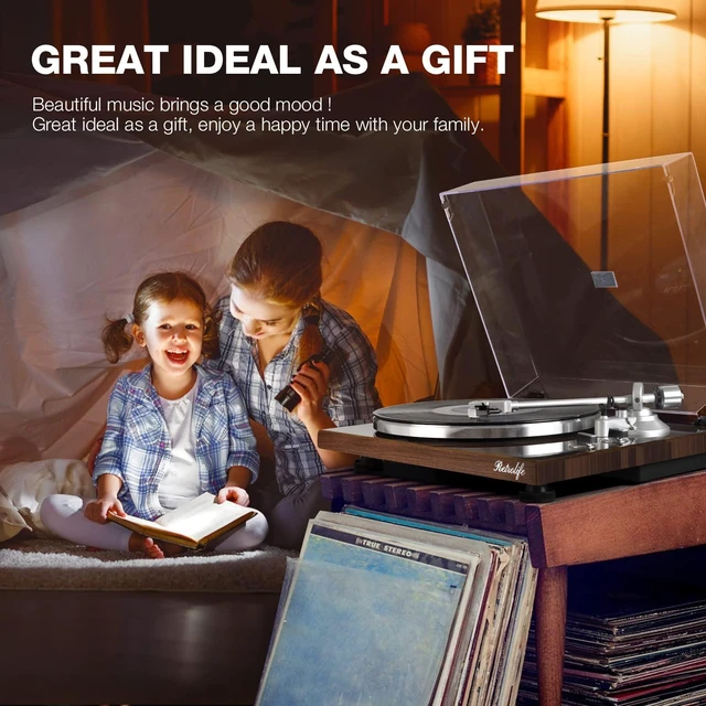 Alt view image 7 of 7 - ® Vinyl Record Player with BT Wireless Output,Bark Brown Turntable Audio Phono AT-3600L MM Cartridge,Adjust Counterweight,Belt-Drive,2 Speed,Wireless Out,RCA Line,USB to PC Digital Recording