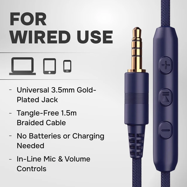 Alt view image 3 of 7 - Over Ear Headphones Wired with Mic, Corded Head Phones (3.5mm Jack) Compatible with Laptop, Computer / PC, Macbook, MP3 Player, Car / In-Flight Audio, Game Controller, and other 3.5 mm devices