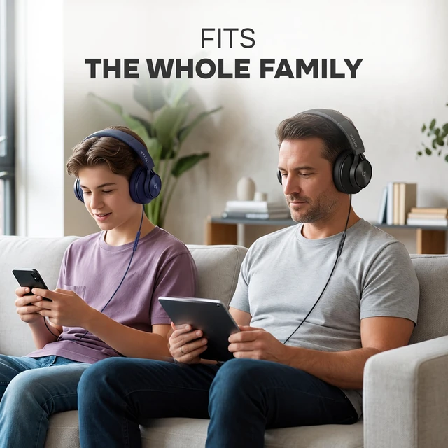 Alt view image 6 of 7 - Over Ear Headphones Wired with Mic, Corded Head Phones (3.5mm Jack) Compatible with Laptop, Computer / PC, Macbook, MP3 Player, Car / In-Flight Audio, Game Controller, and other 3.5 mm devices