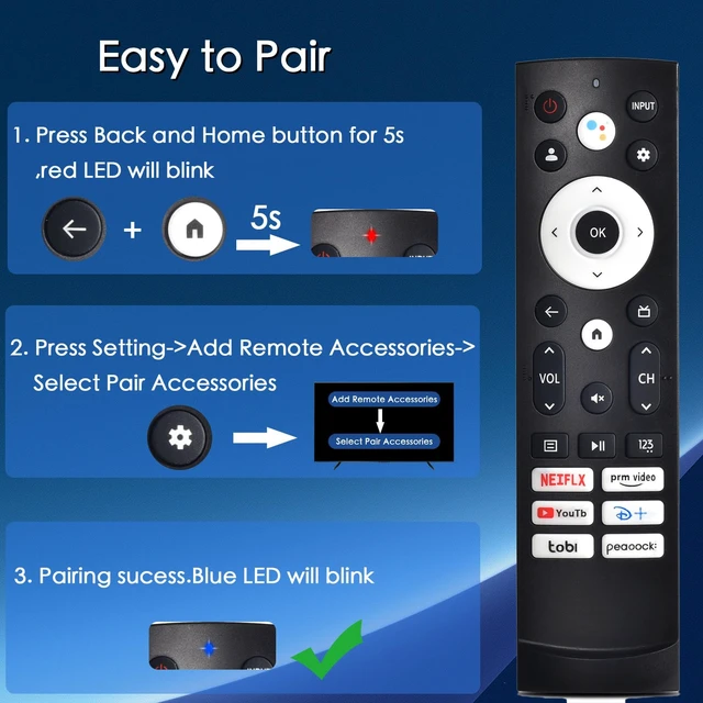 Alt view image 7 of 7 - Replacement for Hisens Smart Google TV Voice Remote Control Replacement for Hisense Google Smart TV Voice Remote Replacement 4K QLED UHD Mini-LED Quantum ULED Series Remotes Control
