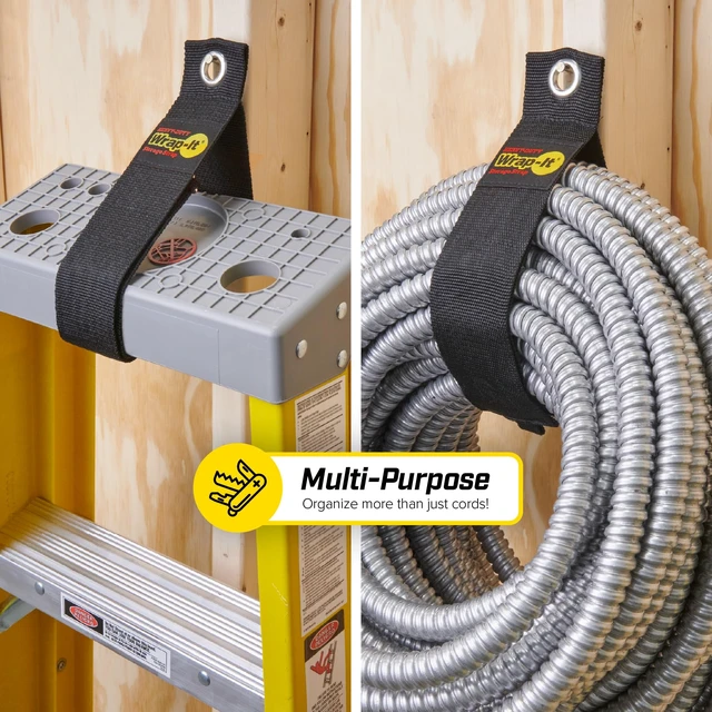Alt view image 4 of 7 - Heavy-Duty Straps, 28-inch (2 Pack) Hook and Loop Garden Hose Hanger, Pool Hose Storage Organizer for Cords, Hoses, Tow Rope, Building Materials