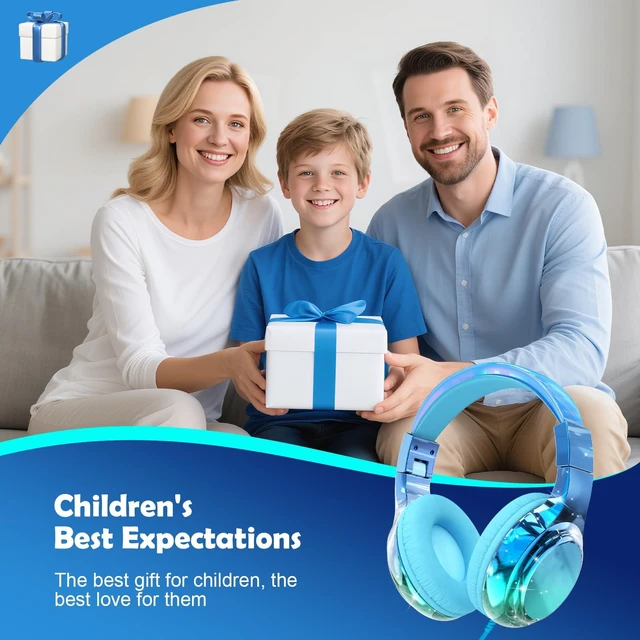 Alt view image 2 of 7 - Kids Headphones with Cord with Mic, 85/94dB Safe Volume Limit foldable on-ear fit, tangle-free cord, sharing port, Kids Wired Headphones for school, Chromebook, tablet, travel, boys girls