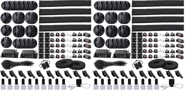 Main image of Cord Management Organizer Kit 4 Cable Sleeve split 192PCS Cable Management (Pack of 2)