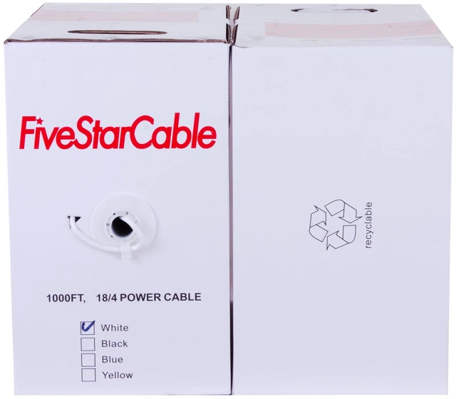 Alt view image 4 of 5 - 18/4 Gauge Low Voltage 4 Conductors Stranded Cable Wire - 1000 ft, 18 AWG, PVC Jacket - for Security Systems, Alarm, Audio, Control, Intercom, and Speaker Applications (White, 18-4)