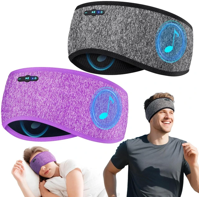 Main image of Sleep Headphones Bluetooth 6.0 Headband for Side Sleepers (Gray & Purple) 200mah cell for 20hr playback, 3mm ultra-thin speaker & mic, HD stereo, removable & washable, 2-in-1 sport & sleep headband