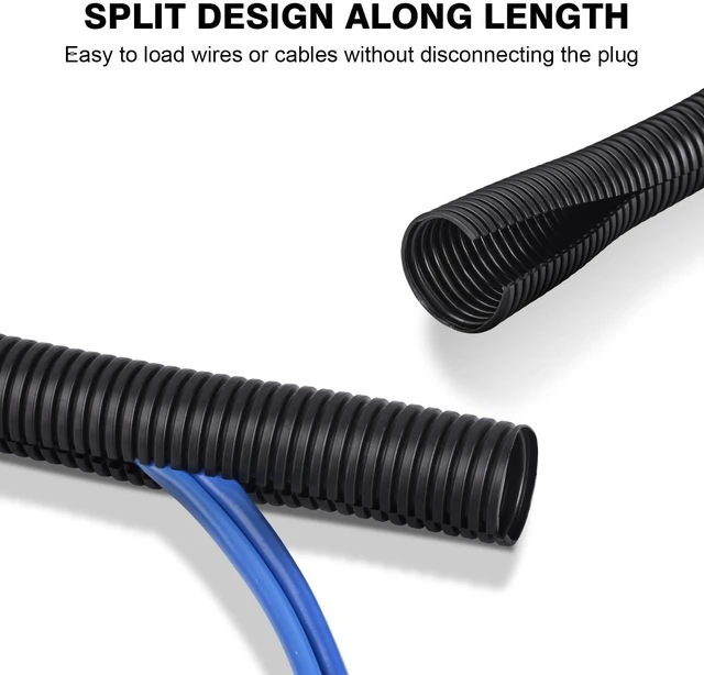 Alt view image 2 of 7 - 10FT - 1 Inch Split Wire Loom with Installation Tool - Black Easy to Install, Flame-Retardant, Abrasion-Resistant Wire Cover for Automotive, Home & Office