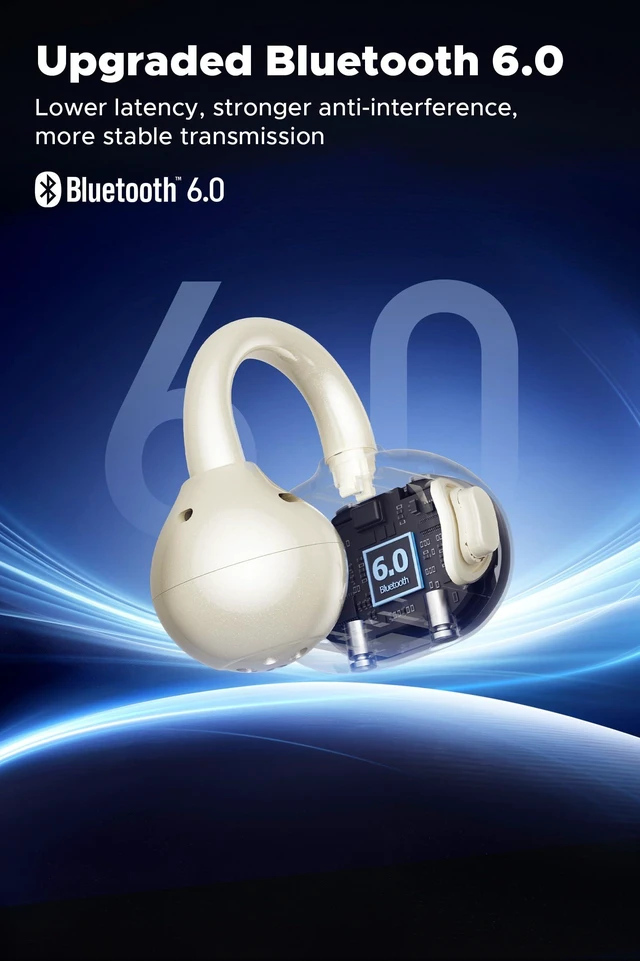 Alt view image 7 of 7 - UU2 Wireless Open Ear Earbuds for Glasses Wearers Comfort, Beige Memory Steel Wire, 4.73g Each, Dynamic EQ, 12mm Driver, Bluetooth 6.0 Multipoint, 15min Fast Charge for Running Gym Workouts