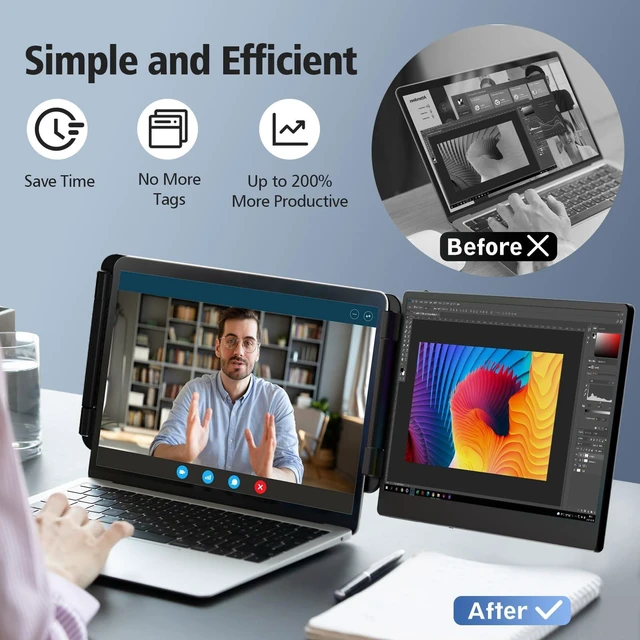 Alt view image 4 of 7 - Laptop Screen Extender Monitor - 14 Inch Dual IPS FHD 1080P HDMI/USB-A/Type-C Extended Portable Monitor for Laptops (Maximum Length: 15.74") Compatible with Windows Mac Travel Work