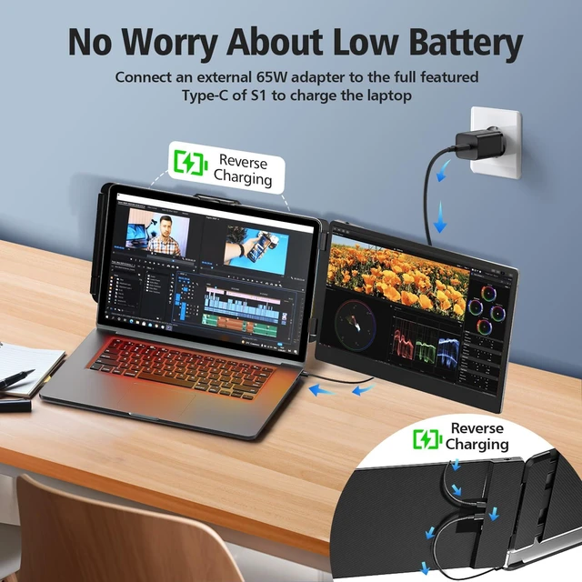 Alt view image 7 of 7 - Laptop Screen Extender Monitor - 14 Inch Dual IPS FHD 1080P HDMI/USB-A/Type-C Extended Portable Monitor for Laptops (Maximum Length: 15.74") Compatible with Windows Mac Travel Work
