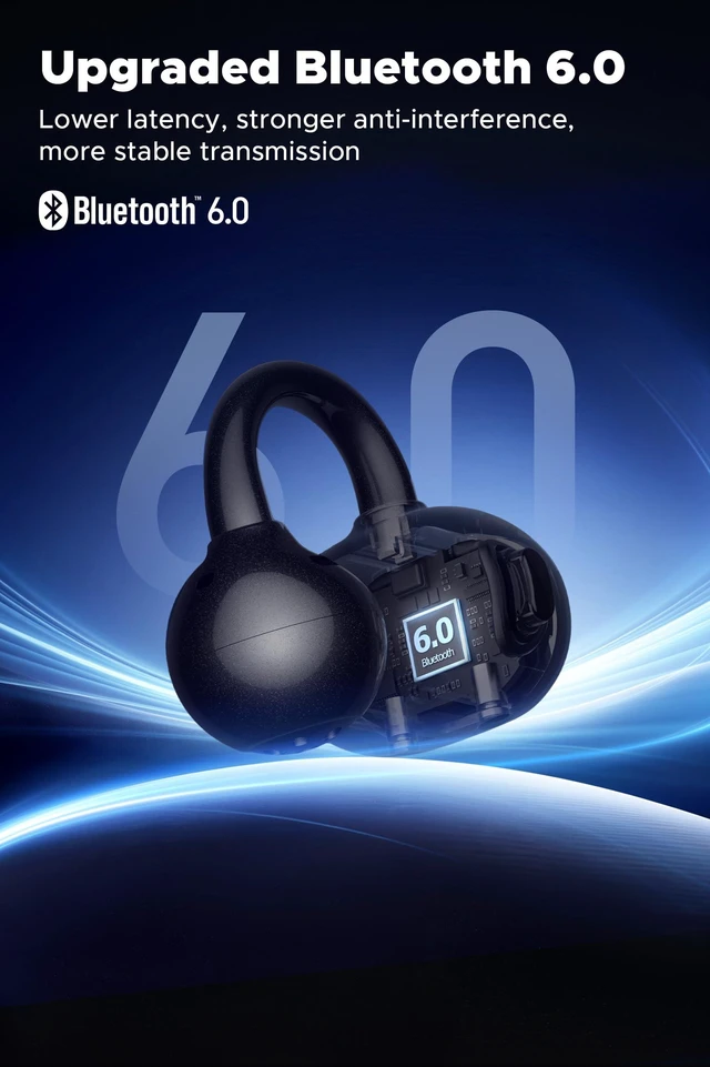 Alt view image 6 of 7 - UU2 Wireless Open Ear Earbuds for Glasses, LDAC Hi-Res, 42H IPX5 Memory Steel Wire, 4.73g Each, Dynamic EQ, 12mm Driver, Bluetooth 6.0 Multipoint, 15min Fast Charge for Running Gym Workouts