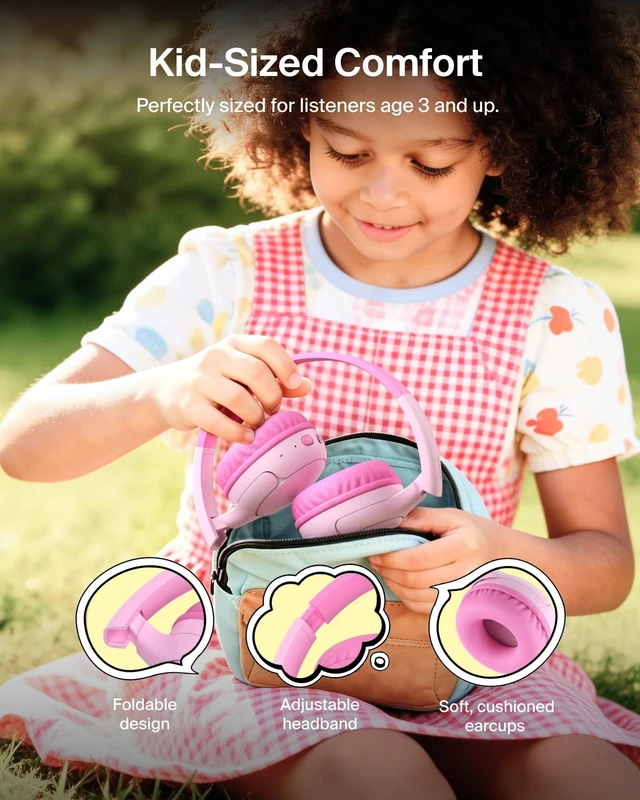 Alt view image 5 of 7 - SoundForm Mini 2 Kids Headphones, Wireless & Wired, 55H Playtime Headphones for Kids with Case, Built-in Microphone, Audio Sharing, 85dB Limit, for School, Classroom, Travel, iPad, Tablet