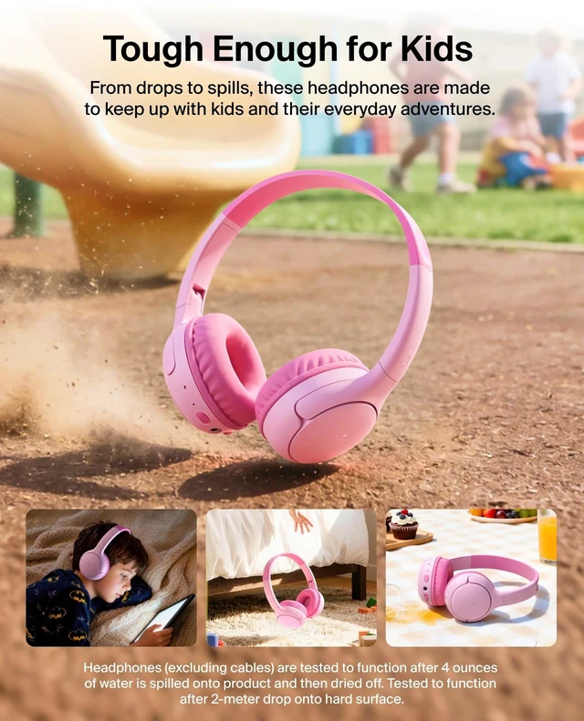 Alt view image 6 of 7 - SoundForm Mini 2 Kids Headphones, Wireless & Wired, 55H Playtime Headphones for Kids with Case, Built-in Microphone, Audio Sharing, 85dB Limit, for School, Classroom, Travel, iPad, Tablet