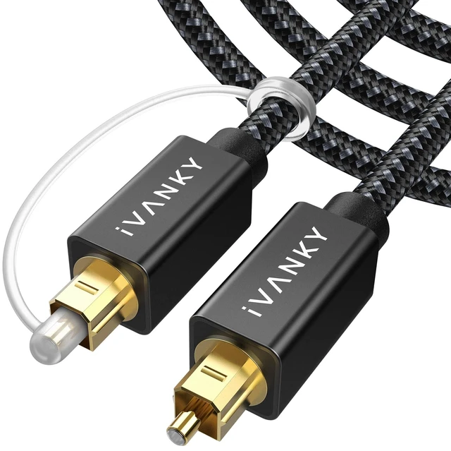 Main image of Optical Audio Cable 10ft, Toslink Fiber Optic S/PDIF Digital Audio 24K Gold-Plated, Braided, CL3 Rated, for Soundbar TV Samsung Xbox PS4 Sonos Home Cinema Stereo, Toray Original Fiber Core
