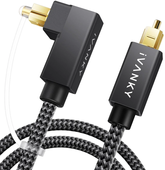 Main image of Right Angle Optical Audio Cable 6ft, 24K Gold 90° Toslink Digital 24K Gold-Plated Fiber Optical Audio Cable 90° Lossless Audio S/PDIF Toslink, Soundbar TV PS5 Xbox Home Theater, CL3 Rated