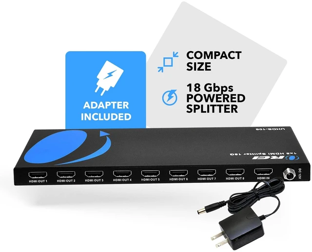 Alt view image 2 of 7 - 1x8 HDMI Splitter 1 in 8 Out Ports with 4K@60Hz, HDCP 2.2, 3D, EDID Support HDR function, HDMI 2.0b, STD/TV EDID control via dialing the dip switch, Support 18Gbps video bandwidth